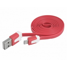 Kabel USB micro USB, czerwony, płaski (K10039)
